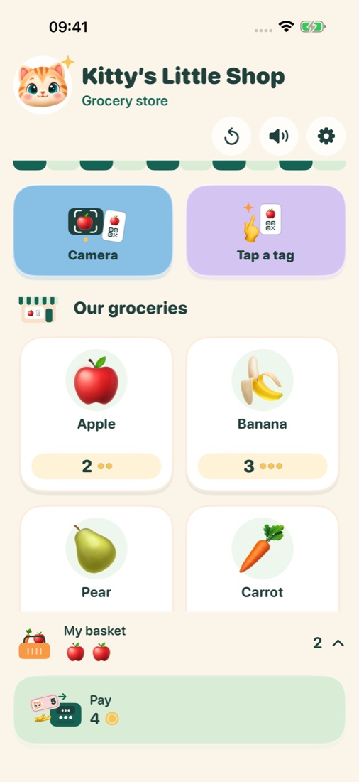 Kitty’s Little Shop on iPhone: grocery products, QR scanning and a shopping basket
