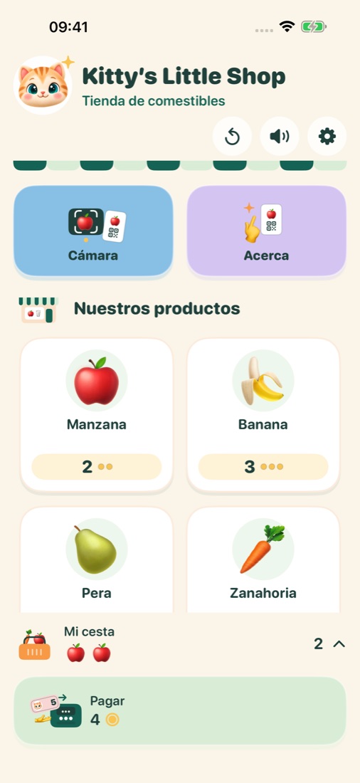 Kitty’s Little Shop en iPhone: productos, escáner QR y cesta de la compra