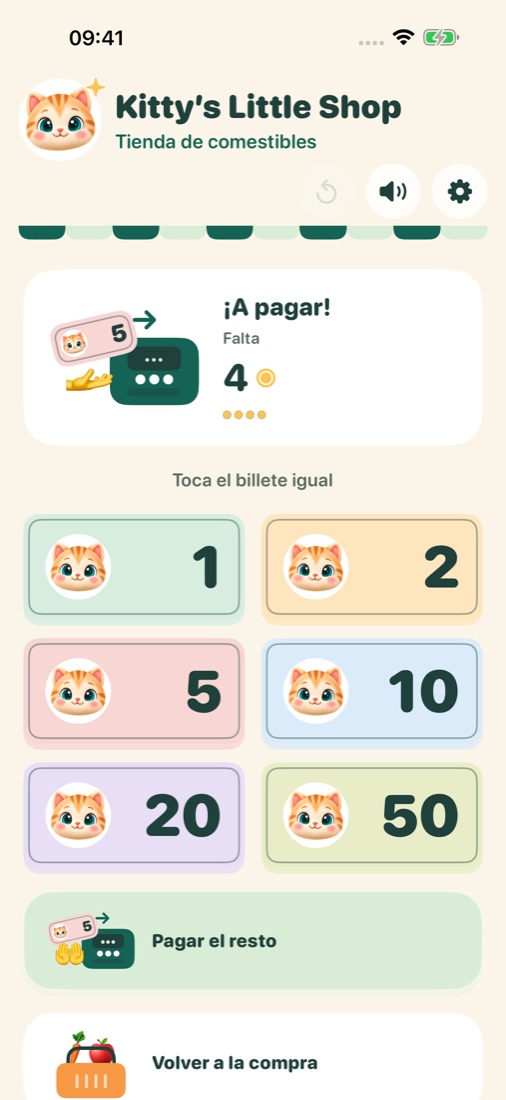 Elige el dinero de juguete para tu compra.