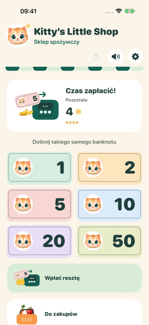 Wybierz pieniądze do zabawy, aby zapłacić.